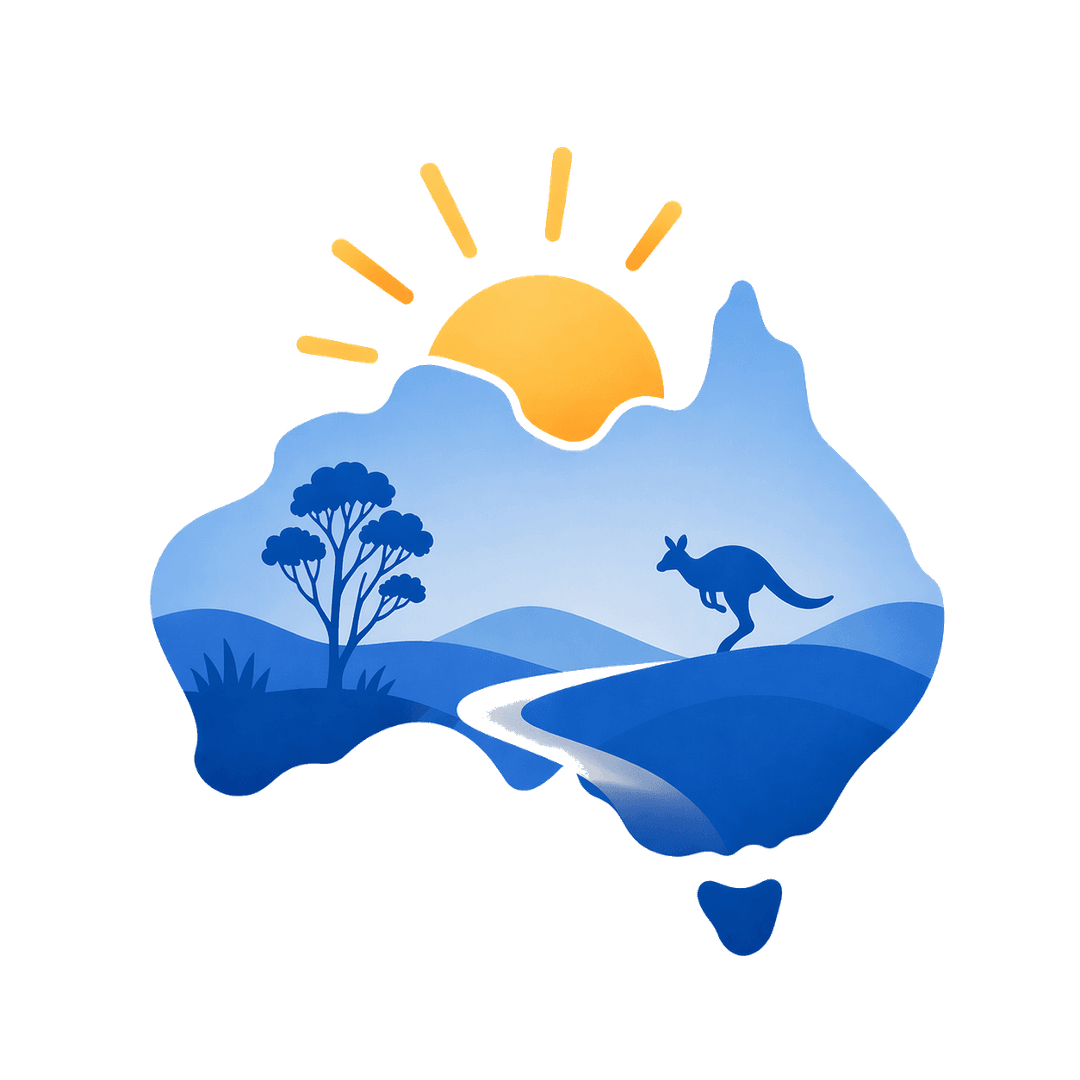 Australia at sunrise with a kangaroo by a river
