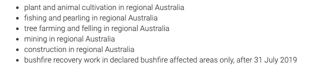 Eligible Industries for Specified Work in Australia