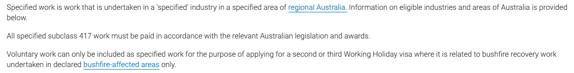 Specified Work for Australian Working Holiday Visa